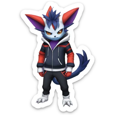 Cool Anthro Dark Absol-Noivern-Quilava-Litten-Pokémon with edgy stripes hoodie spiked collar punk Full Body sticker