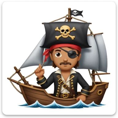 pirate with eye sailing a ship in strom sea background sticker