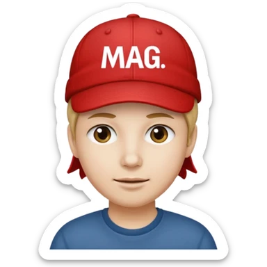 Red cap on a person that says M.A.G.A. on the hat sticker