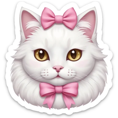 White cat with a pink bow in his hair  sticker