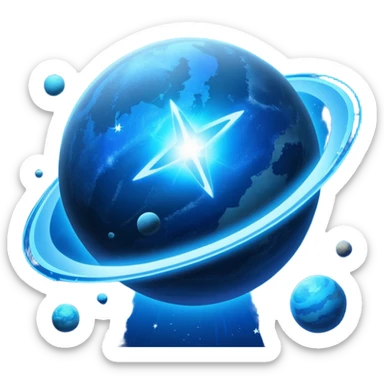 The image is a sci-fi poster with glowing blue text that reads “STAR BLAST.” A bright blue planet or star glows at the bottom, giving the design a futuristic, space-themed look. sticker