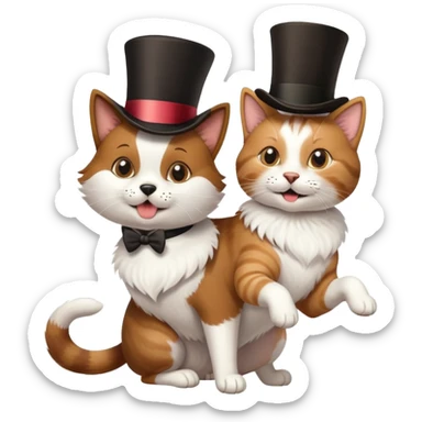 Dog riding a cat with top hat  sticker