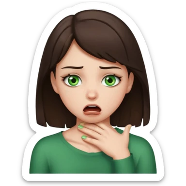 Brunette girl with green eyes choking herself sticker