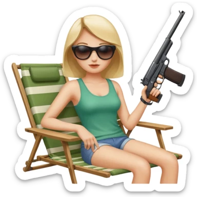 lady in a lawn chair with a gun sticker