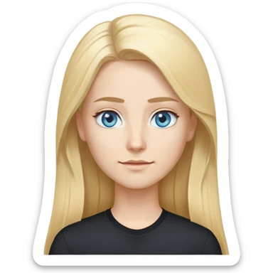 tech woman with long blonde hair, pale blue eyes, and beard. And black shirt with. like the last few emoji you've made me. sticker