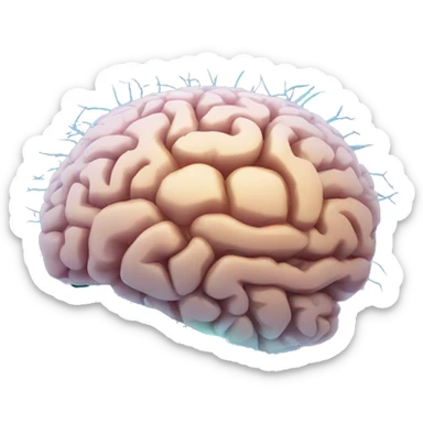 Brain with glowing neurons and computer chip on top sticker