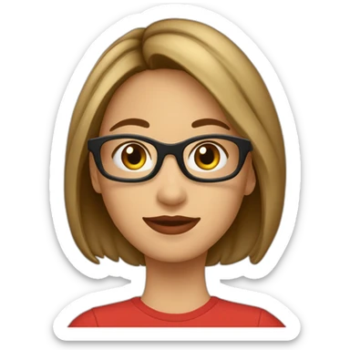quiero un emoji de una chica blanca catira cabello largo de lentes con montura roja sticker