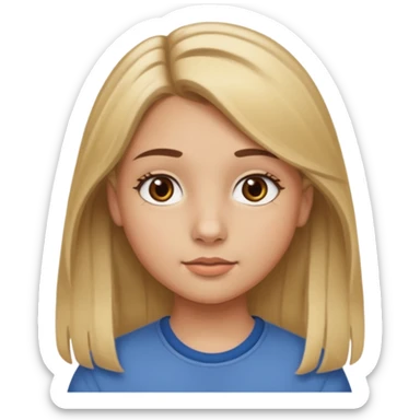 14 year old girl roundish face with brown round eyes and medium thick brown eyebrows and light brown hair with blonde highlights and light/tan skin and a button nose and medium thick lips with long hair sticker