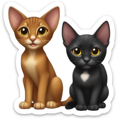 abyssinian cat with big ears and black kitten with small white speck sticker