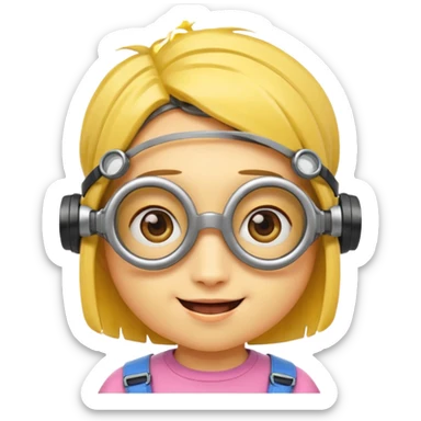 Minion emoji with a round head like normal emojis and a smurk like this emoji but a minion so basically that emoji with the goggles and the hair and not a funny head shape 😏 it should look like an actual minion not a human with African braids and a female minion  make them feminine  sticker
