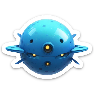 Otherworldly blue machine shaped like a sphere with blue spots and blue colored wings  sticker