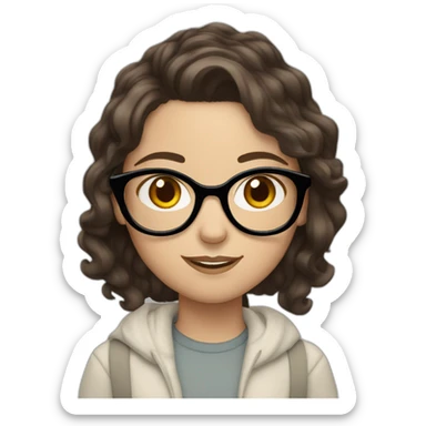 White Girl with wavy dark brown long hair, brown eyes and glasses sticker