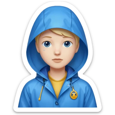 blue raincoat, just rain coat, negative character. sticker