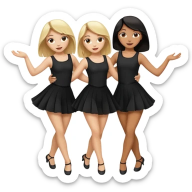 Emoji of 3 Girls dancing ONE with blonde hair, one tan skin with brown hair and one with black  hair ONLY ONE IS BLONDE sticker