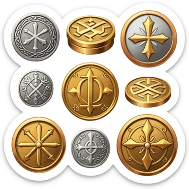dnd item icon, medieval, currency gold, silver, copper icons sticker