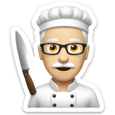 Pale Guy brown hair glasses moustache with knife cooking sticker