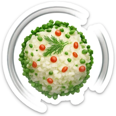 russian salad olivier on a crystal bowl, dill on top of a dish sticker