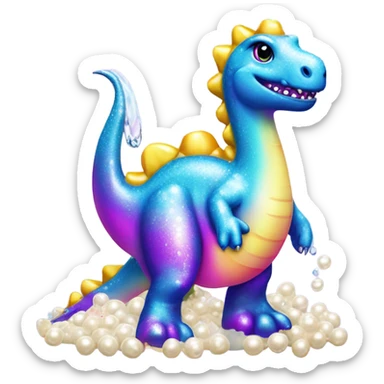 Lisa frank glitter pretty water dinosaur with pearls sticker