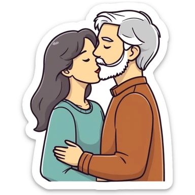 Grey haired bearded man and pretty brunette woman kissing  sticker