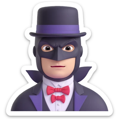 Batman with his black bat mask wearing Victorian era clothes and top hat sticker