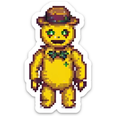 pixel art of yellow Freddy from FNAF 1 with black eyes sticker
