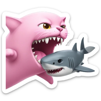 Pink cat attacking shark  sticker