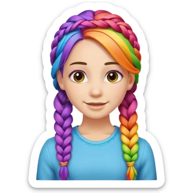 Woman with braided rainbow hair, happy — long braids  sticker