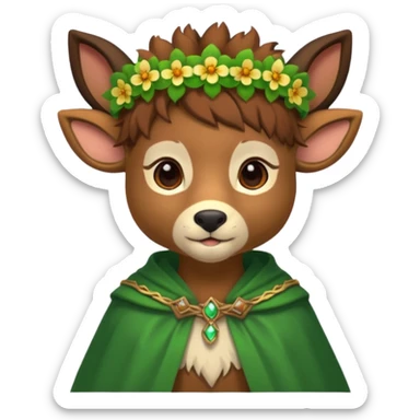 doe dressed as a druid, flower crown, green cape sticker