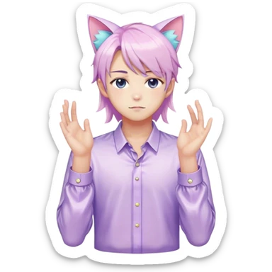 effeminate young colorful pastel femboy man with shiny hair, cat ears, blouse, cute, gorgeous, anime, catboy, full body sticker