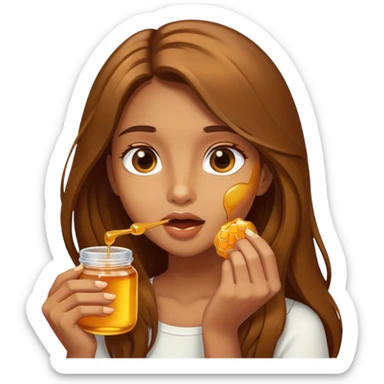 Girl, brown long hair, eating honey  sticker