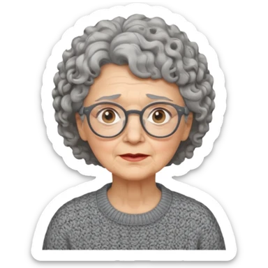 Old woman, solemn, wearing glasses and sweater, short curly hair sticker