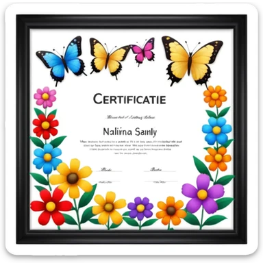 flowers butterflies frame certificates for kids sticker