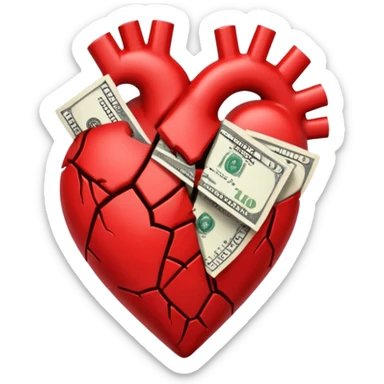 red broken heart glued together by dollars sticker
