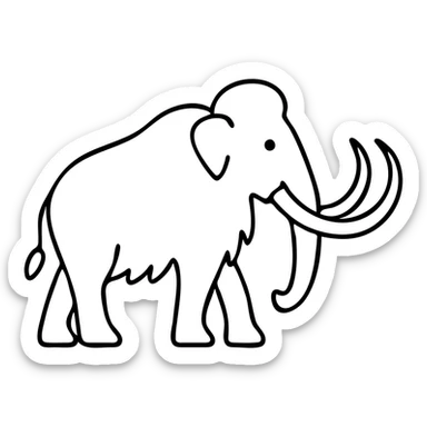 Woolly mammoth with long curved tusks and shaggy fur, profile view sticker