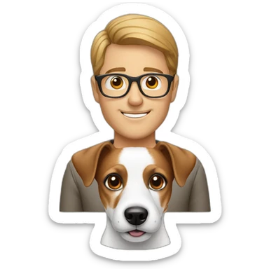 man with glasses with jack russell terrier dog sticker