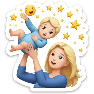 Mom throwing baby in the air towards the stars sticker