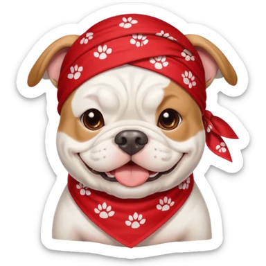 uga white bulldog emoji wearing red bandana smiling sticker