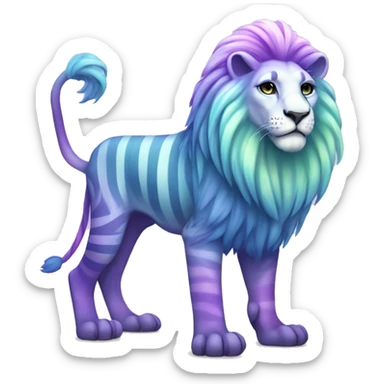 Colorful pastel vernid fantasy creature LiLaiRa Kamirah Falvie whiskers paws full body purple gradient stripes with pastel blue braided tail lion sticker