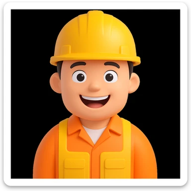 make the construction worker look happy, with a big smile, bright eyes, and cheerful posture in 3d-emoji style sticker