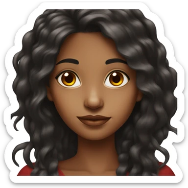 Brown girl with long black hair and red highlights portrait sticker