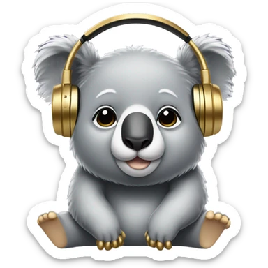Cute chubby koala wearing gold headphones  sticker