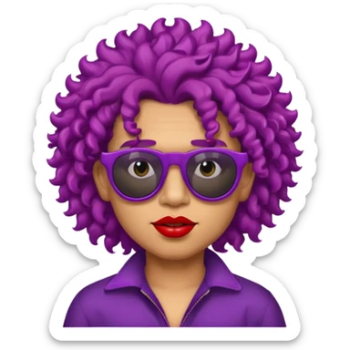 purple haired, curly big haired mexican boy with red sunglassess, vrey cool and lipstick sticker