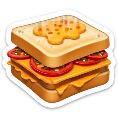 spicy sucuk sandwich object icon, toasted bread, sliced spicy sucuk inside, melted cheese, red chili peppers, steam coming out, 3D cartoon, mobile game icon style, centered, clean background, soft shadow, no text, no watermark
 sticker