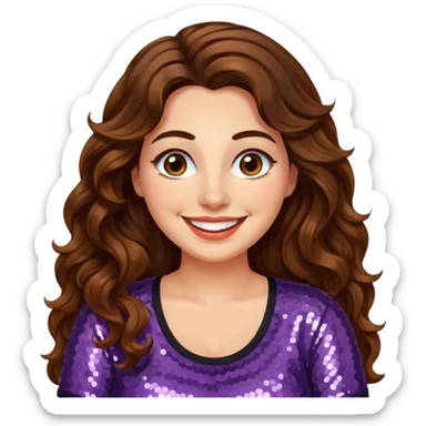 30 yr old italian woman, long brown wavy hair, big brown eyes, huge smile, sequin shirt, no bangs, a bit chubby sticker