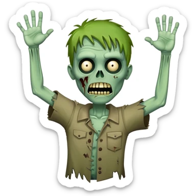 green zombie with one hand raised in the air sticker