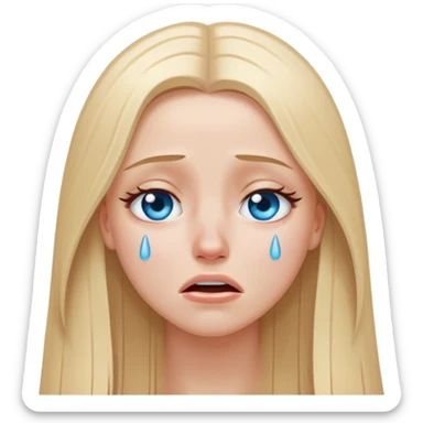 beautiful white girl with long straight blonde hair und blue eyes crying sticker