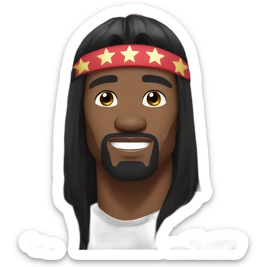 Terry crews with long straight black hair and flag headband sticker