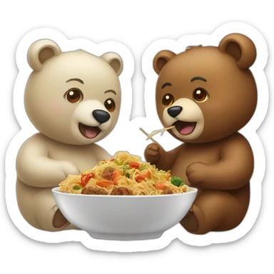2 bears eating Asian food sticker