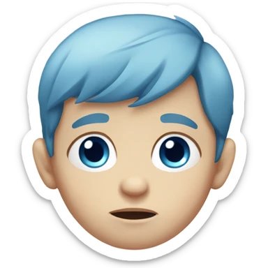 Sad baby Caucasian boy with blue eyes and blue hair sticker