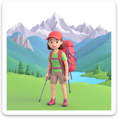 girl back packing mountains in background, close up pose sticker